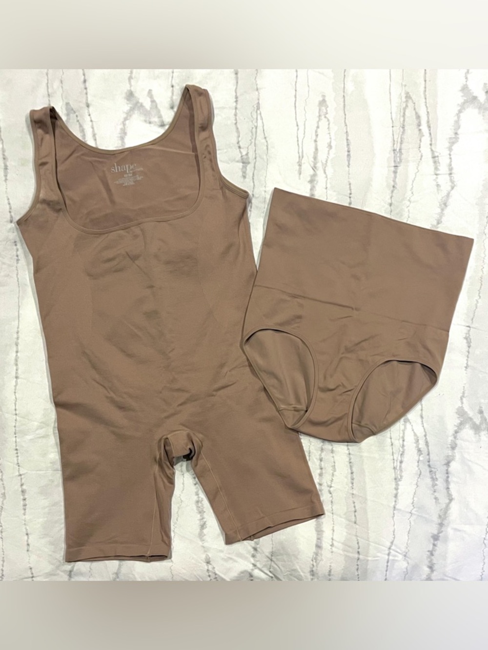 Cacique Bundle Open Bust Bodysuit & High Waist Brief Plus Shapewear Tan 22 24 3X
